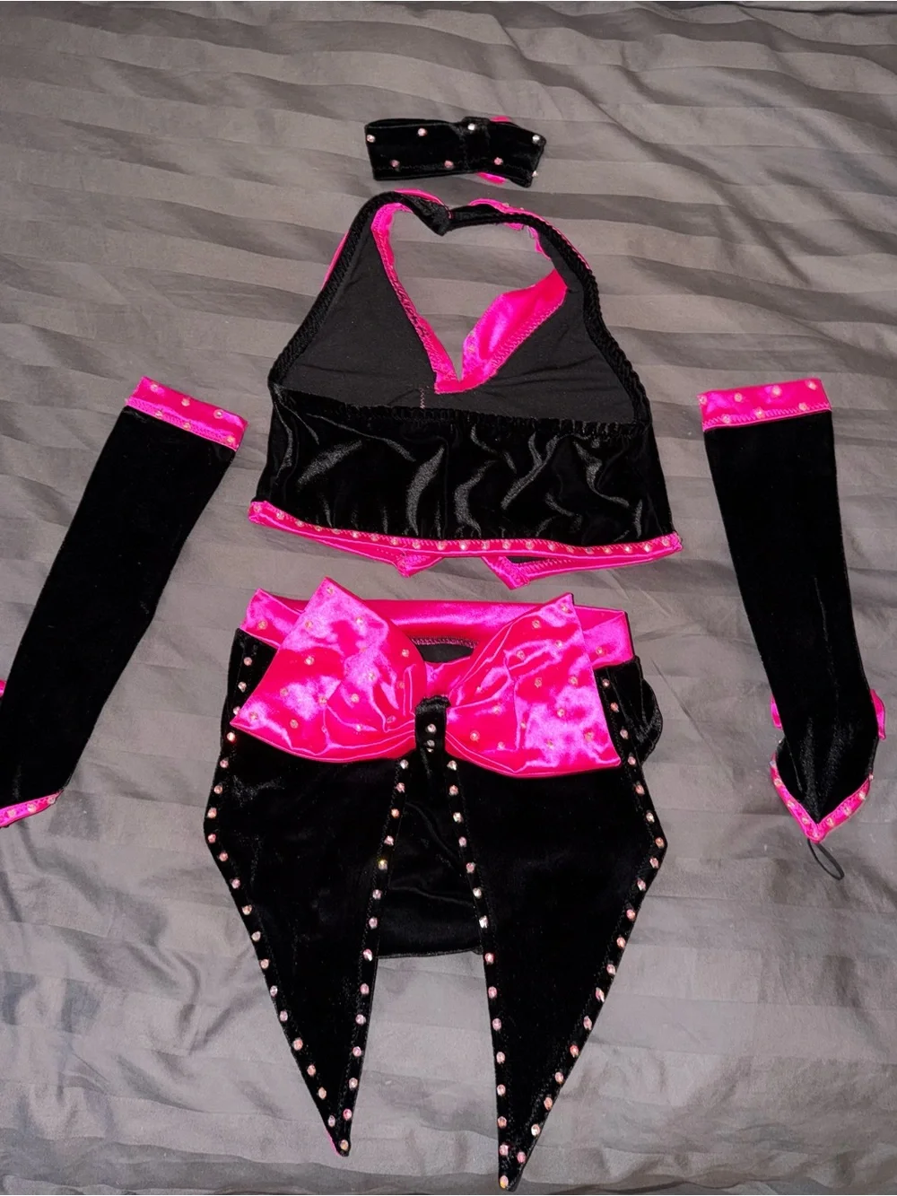 Girls Black and Hot Pink Dance Costume Set with Bows